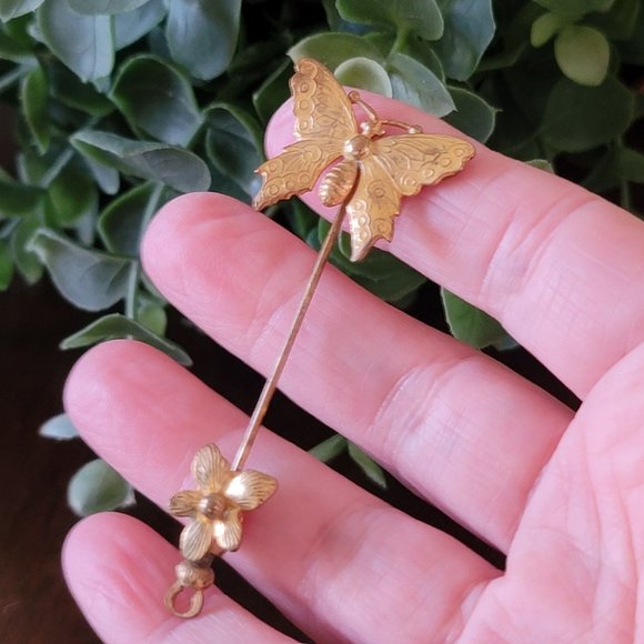 Vintage Miriam Haskell Butterfly Gold Tone Stick Pin Signed - Picture 6 of 6